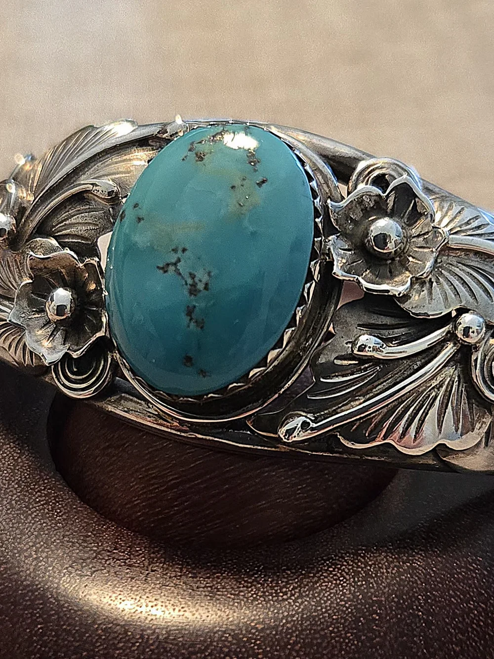 Turquoise Floral Sterling Cuff Bracelet - Blue Turquoise - Picture 3 of 7
